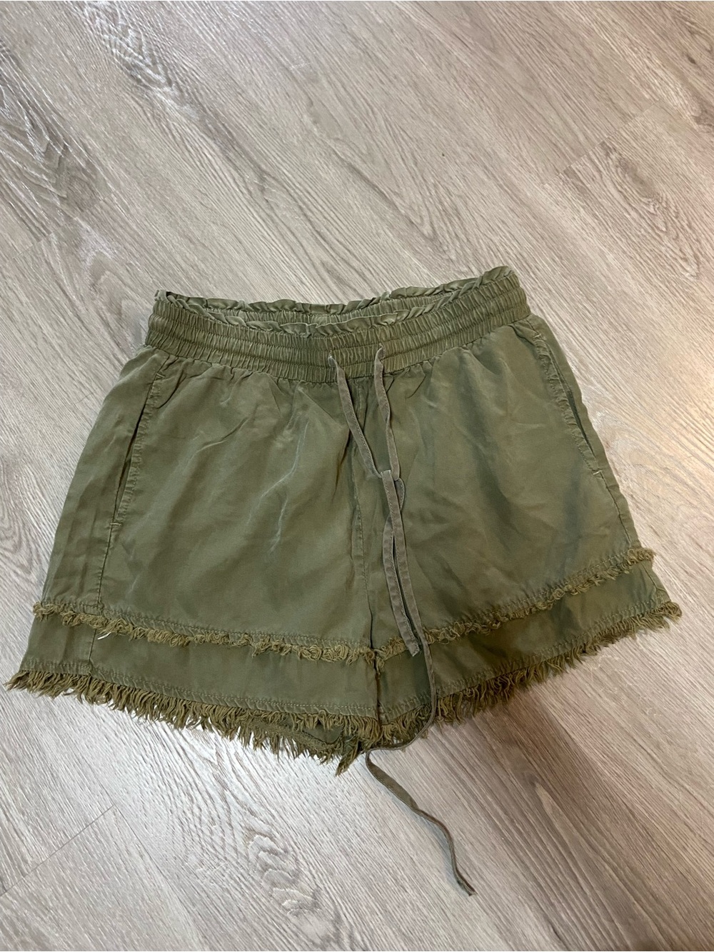 Thread & Supply Olive Green Fringe Drawstring Athletic Shorts